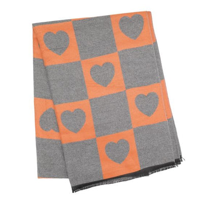 Grey/Orange Hearts Winter Scarf
