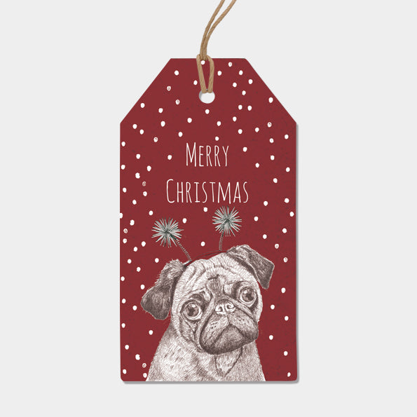 Set Of Six Christmas Pug Tags