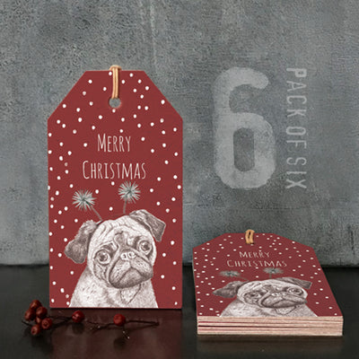 Set Of Six Christmas Pug Tags