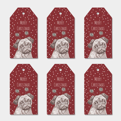 Set Of Six Christmas Pug Tags