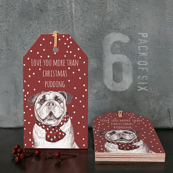 Set Of Six Love You Pug Tags