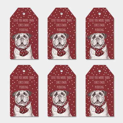 Set Of Six Love You Pug Tags