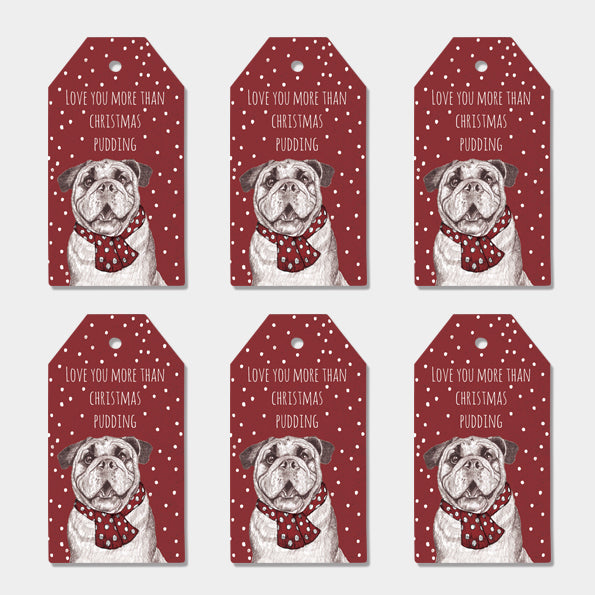 Set Of Six Love You Pug Tags