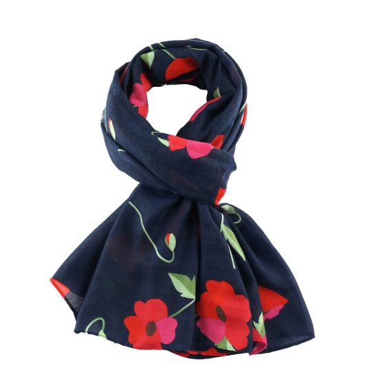 Navy Poppy Scarf