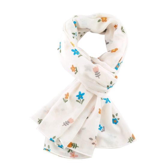 White Ditsy Flower Scarf