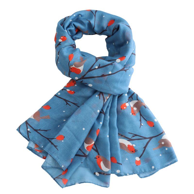 Denim Robins On Branches Scarf