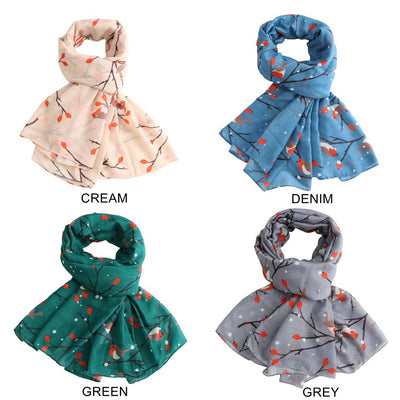 Grey Robins On Branches Scarf