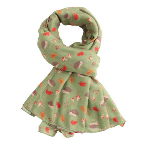 Autumn Hedgehog Olive Green Scarf