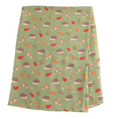 Autumn Hedgehog Olive Green Scarf