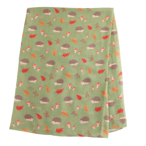 Autumn Hedgehog Olive Green Scarf