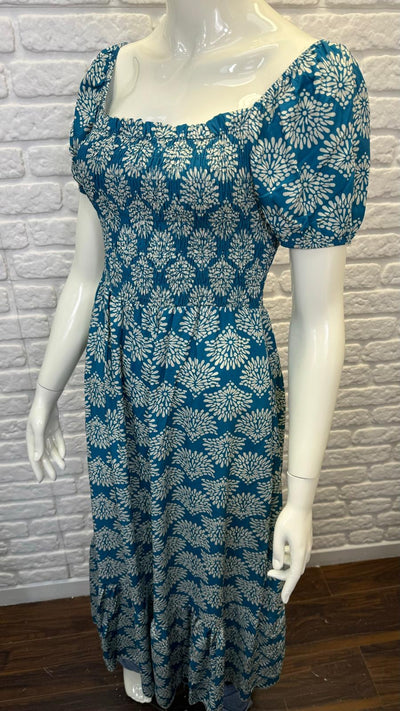 Flower Shirred Bodice Dress