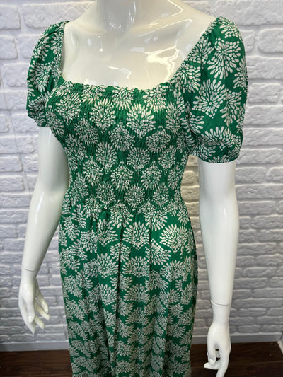 Flower Shirred Bodice Dress