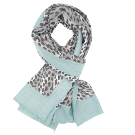 Blue Soft Leopard Print Winter Scarf