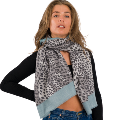 Blue Soft Leopard Print Winter Scarf