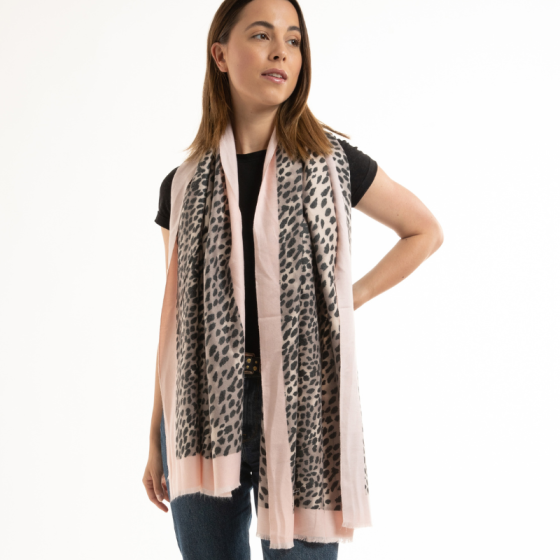 Pink Soft Leopard Print Winter Scarf