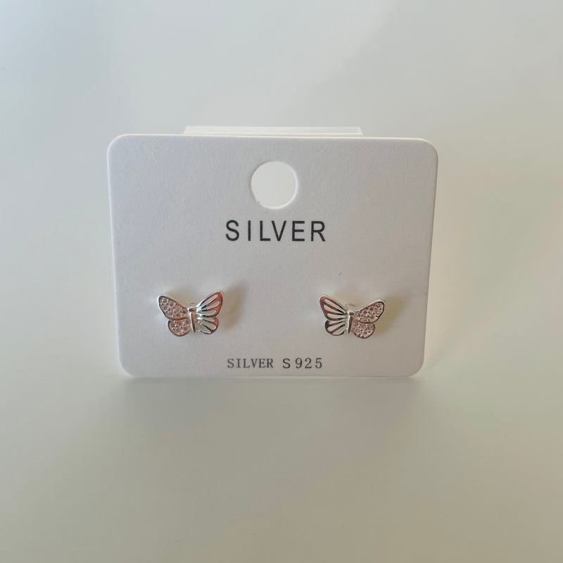 Sterling Silver Butterfly Pink Diamond Earrings