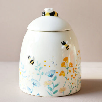 Cornflower Blue Floral Bee Storage Pot