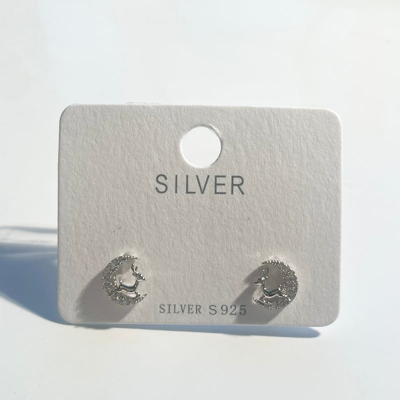 Sterling Silver Deer & Moon Earrings