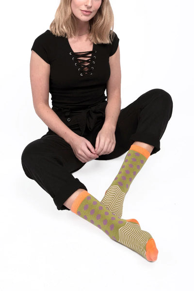 Polka Dots & Chevrons Green Bamboo Socks