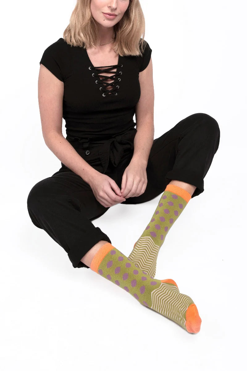 Polka Dots & Chevrons Green Bamboo Socks