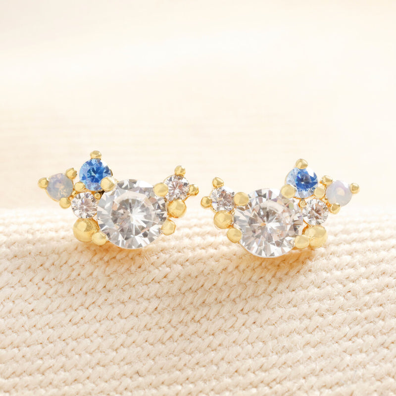 Crystal Cluster Gold Earrings