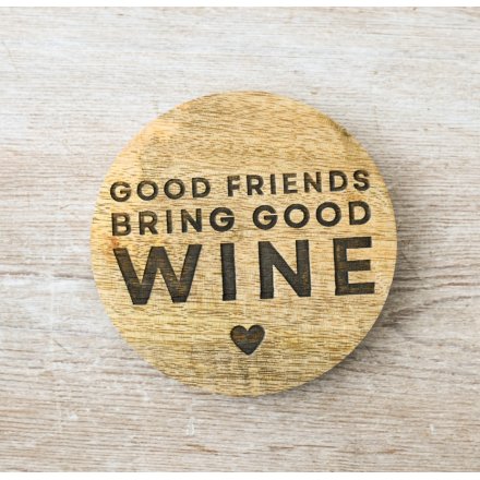 Good Friends Wine Wooden Coaster