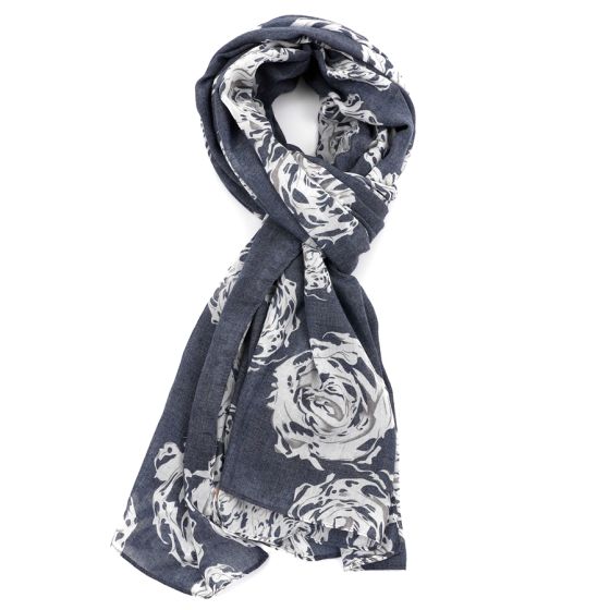 Denim Big Roses Scarf