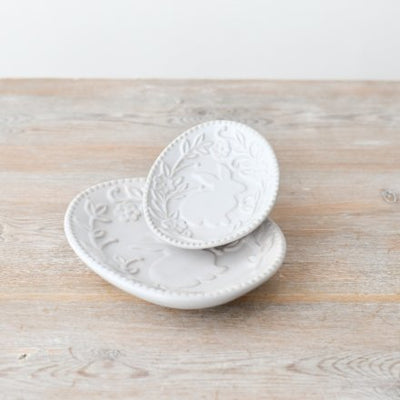 White Embossed Rabbit & Flower Dish