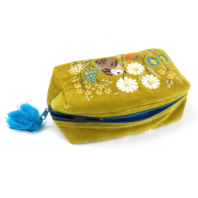 Green Velvet Hedgehog Makeup Bag