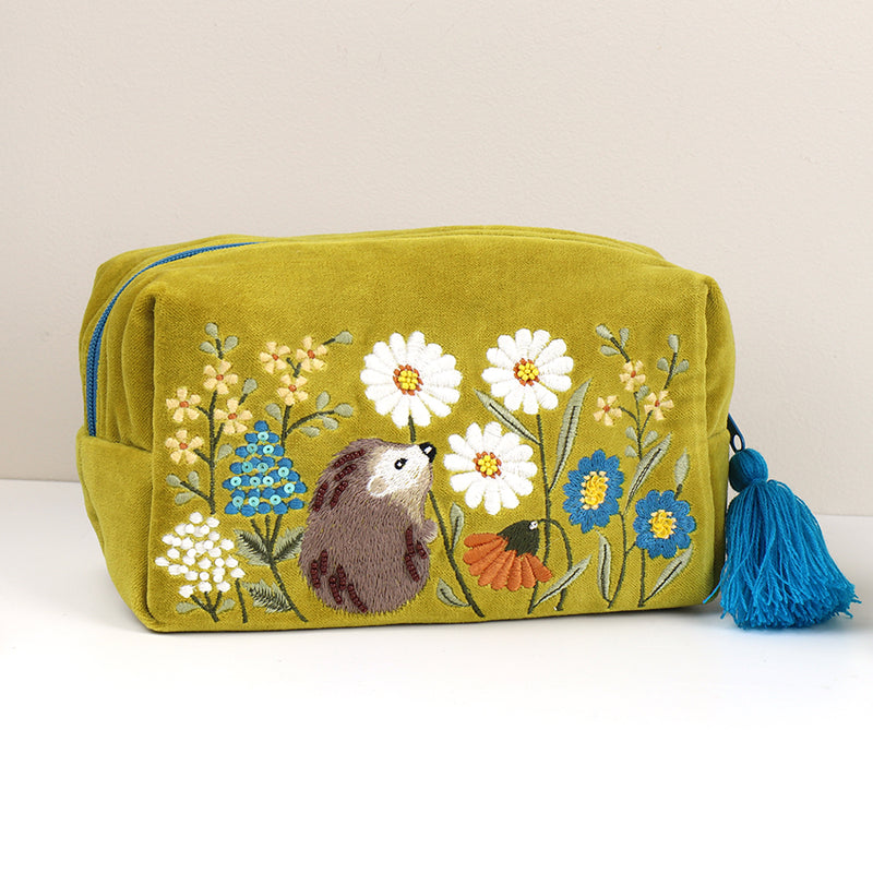 Green Velvet Hedgehog Makeup Bag