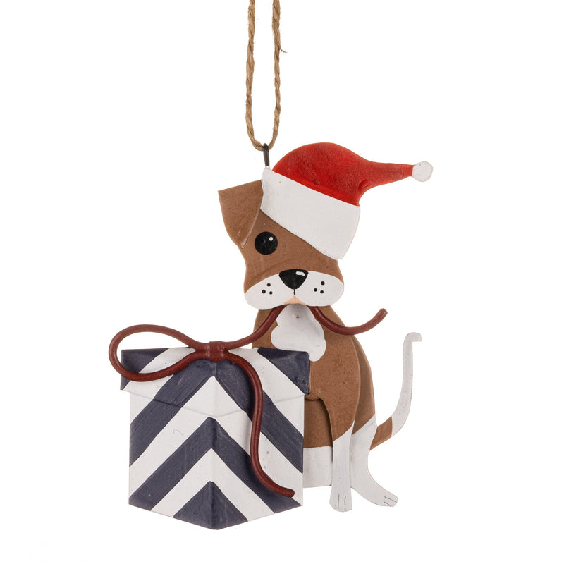 Dog Untying Present Christmas Decoration