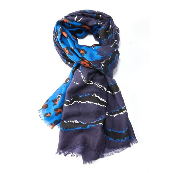 Blue Gold Zebra Leopard Scarf