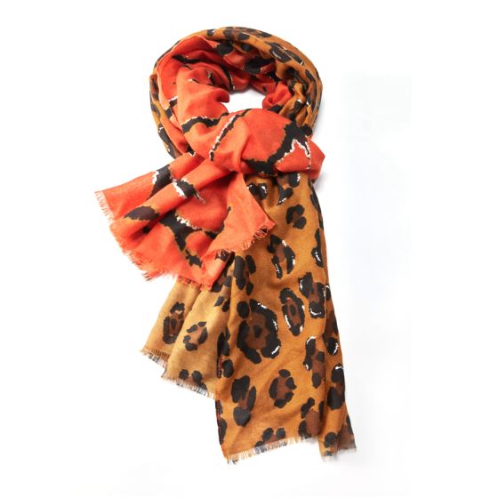 Rust Gold Zebra Leopard Scarf
