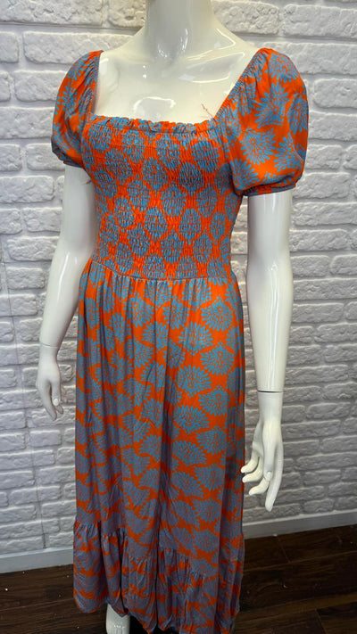 Flower Shirred Bodice Dress