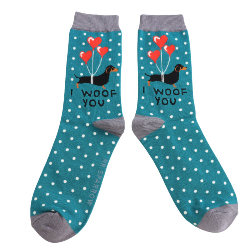 I Woof You Teal Bamboo Socks