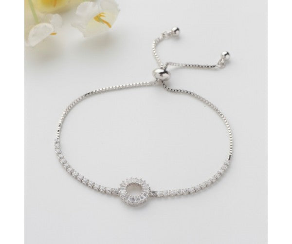 Silver Ring Crystal Adjustable Bracelet