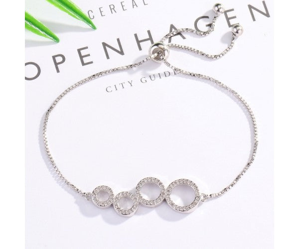 Silver Diamond Circles Adjustable Bracelet