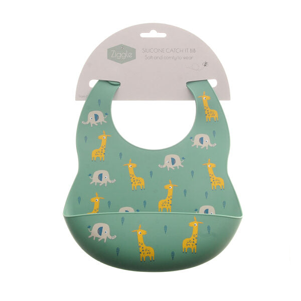 Giraffe & Elephant Catch It Silicone Bib