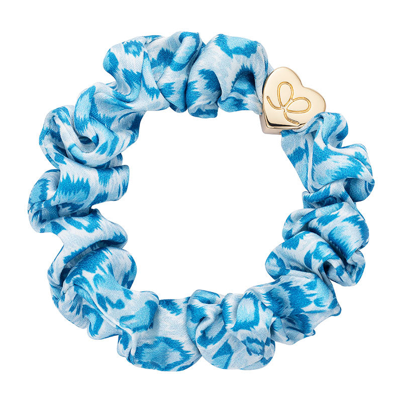 Blue Leopard Print Silk Scrunchie Hairband