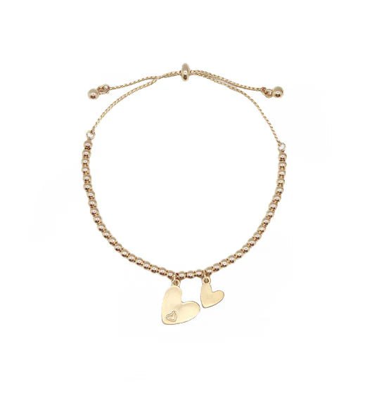 Brushed Double Hearts Gold Adjustable Bracelet