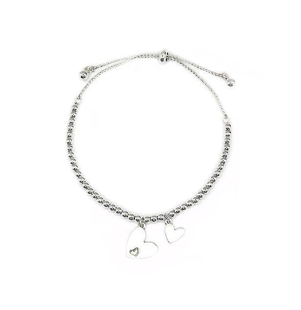 Brushed Double Hearts Silver Adjustable Bracelet