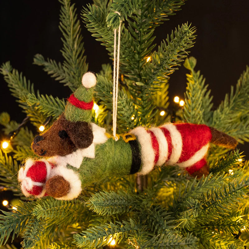 Christmas Elf Sausage Dog Decoration