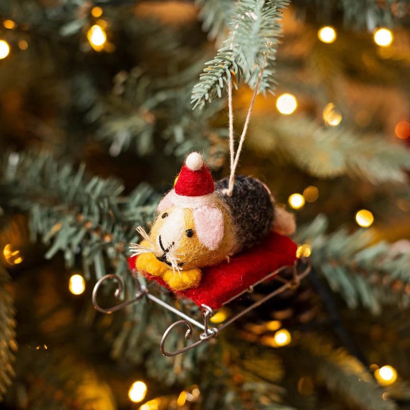 Christmas Guinea Pig Sledging Decoration