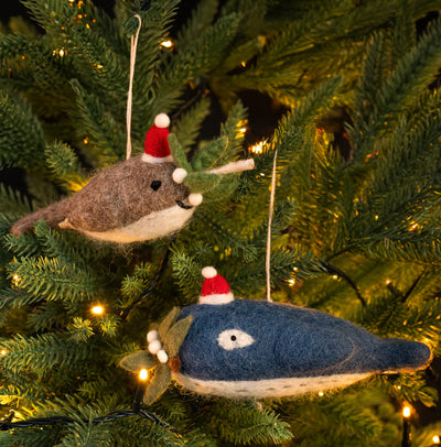 Christmas Blue Whale & Narwhal Decoration