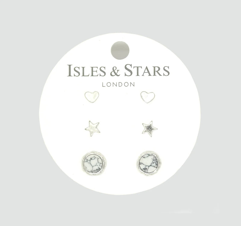 Silver Heart, Star & Stone Three Sets of Earrings