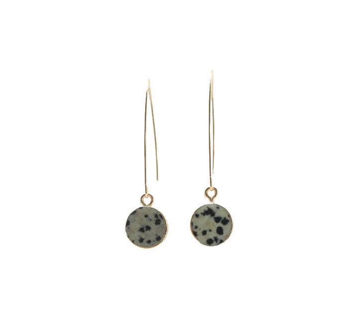 Dalmatian Jasper Semi-Precious Stone Gold Earrings