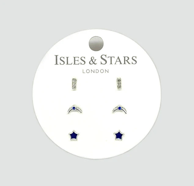 Silver Star, Moon & Bar Three Sets of Earrings