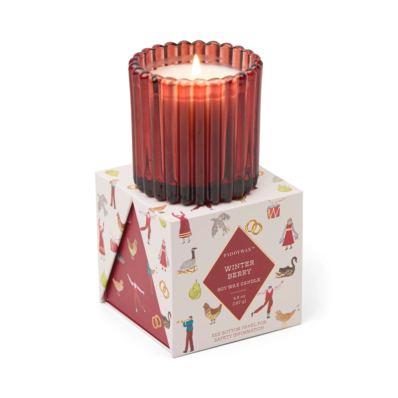 Winter Berry Red Ribbed Boxed Candle