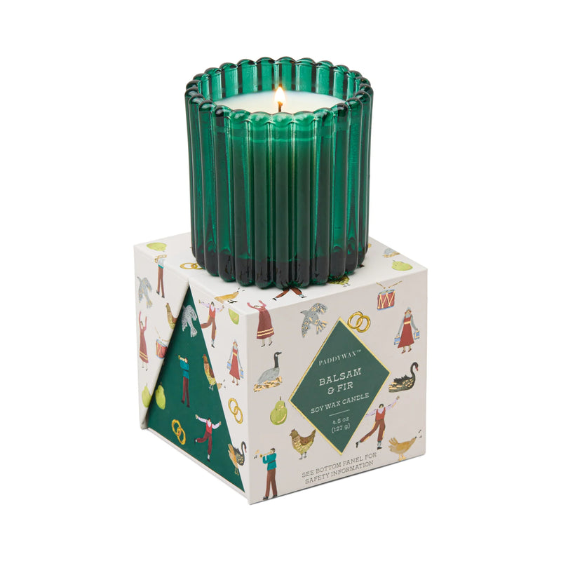 Balsam Fir Green Ribbed Boxed Candle