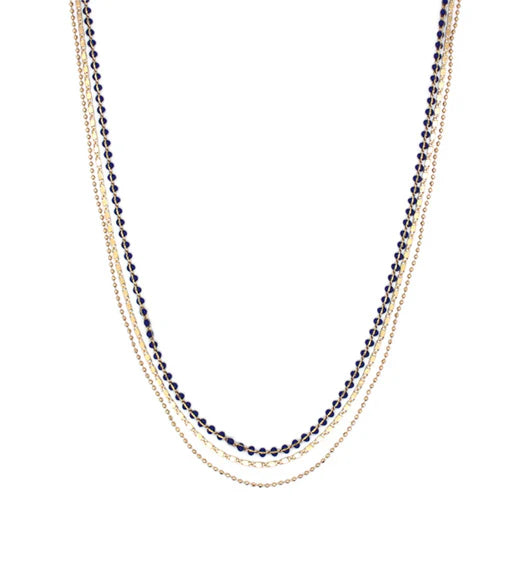 Triple Chain Necklace with Navy Beads